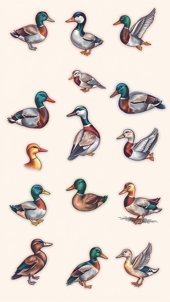 Creative Duck Tattoo Ideas A variety of duck tattoo designs in different styles, including realistic, cartoon, and abstract.